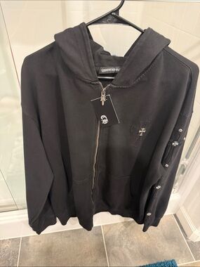 Chrome Hearts Black Zip-Up Hoodie with Cross Accents